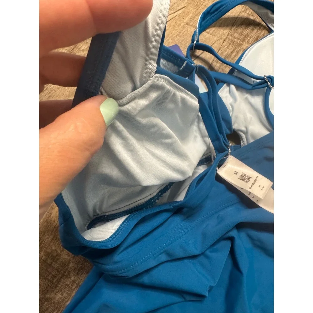 Cupshe Blue Ruched Tie Front Tankini Swimsuit Set Womens Medium